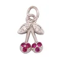 Charming cherry pendant with pink gemstones and zircon leaves in gold plating - Cherry / White Gold