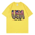 T-shirt jaune USA 1776 avec motif drapeau léopard et col rond au style rétro chic - Jaune 318
