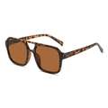Retro square tortoiseshell aviator sunglasses with brown lenses and double bridge design - Leopard Frame / Tea Lens