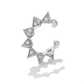 Ear cuff in argento con pietre di zircone e design a piramide senza buco - EGJ0124 Argento/Appuntito Geometrico Zircone