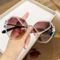 Lunettes de soleil oversize sans monture, dégradé violet avec strass et fleurs - Dégradé Champagne