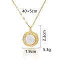 Detailed view of gold ocean style shell butterfly necklace with dimension and weight labels - Gold Round Mother of Pearl Necklace