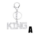 Silver metal KING letter keychain with sparkling rhinestones and crown detail charms - Style A: KING Letter / Silver
