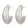Silver C-shaped hoop earrings with unique hammered texture and metallic finish - Silver Hammered C-Shaped Hoop Earrings / Silver (WG-0388)