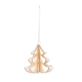 3D wooden Christmas tree ornament in cream finish with silver hanging string for holiday decor - Wooden 3D Christmas Tree