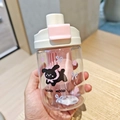 Gobelet en plastique rose mignon chien de dessin animé avec paille et boule de mélange - 600ml / Blanc (BSQ-932)