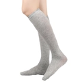 Dark grey knee-high cotton socks with striped texture and ribbed cuffs for women - One Size / Light Gray