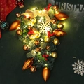 Christmas teardrop wreath with gold ornaments red berries and warm LED star lights - With LED Lights / 50cm / Gold Teardrop