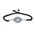 Evil Eye charm bracelet with blue zircon inlay on adjustable black twisted rope cord - Black Woven Rope-Silver Accessories Variant