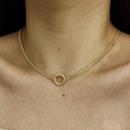 Close-up of 18K gold plated necklace with colorful zircon pendant on woman's neck - Gold/Twist Chain