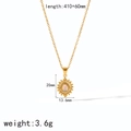 Gold stainless steel sunburst necklace with white opal stone and dimensions chart - Gold Mother of Pearl Necklace (TN6856-WP)