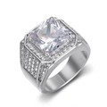Anillo hip hop de lujo en acero 316L plateado con circón cuadrado grande y pavé de piedras - US 7 / Color Acero