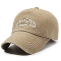 Vintage khaki washed cotton baseball cap with white mountain embroidery and soft top - Adjustable / Khaki
