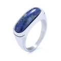 Vintage men's silver ring featuring a deep blue lapis lazuli stone with natural texture - Size 5 / Deep Blue Natural Stone + Steel Color