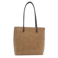 Bolso tipo cubo minimalista de cuero PU color canela con asas marrón oscuro - Caqui