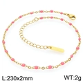 Gold stainless steel anklet with pink enamel beads and adjustable lobster clasp - Gold Pink Style (KJ4086-Z)
