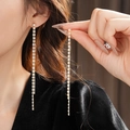 Elegant gold-tone tassel earrings featuring double rows of shimmering cubic zirconia - Double Row Rectangle Zircon Dangle Tassel Style (43# Silver Earring Post - Gold)