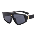 Oversized black frame sunglasses with golden star decor and sleek metallic hinge details - C1 Black Frame Grey Lens