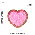 Pink chenille heart patch with gold glitter border, measuring 5.5cm for clothing DIY - Heart