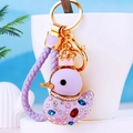 Sparkling purple crown duck keychain with colorful rhinestones and braided strap - Light Purple Rope + Purple Duck