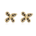 Close-up of elegant gold-plated bow earrings with black crystal stones inlay - Gold Black Zirconia