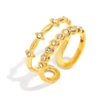 Double layered 18K gold plated stainless steel open ring with sparkling CZ stones - Double Layer Zirconia Open Ring / Gold