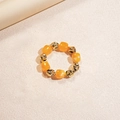 Pulsera elástica con cuentas cuadradas naranjas y cuentas metálicas doradas irregulares - Pulsera / Amarillo