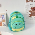 Toddler backpack with 3D dinosaur design in mint green and yellow color contrast - Green