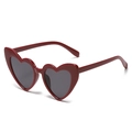 Fashionable red heart shaped sunglasses with dark grey lenses and a glossy resin frame - Jujube Red Frame Grey Lens