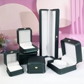 Elegant dark green PU leather jewelry gift box with crown buckle for ring and necklace - Dark Green