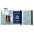 Light blue RFID leather passport holder featuring multi-card slots and an elastic strap - Elastic Band Style / Cyan