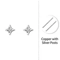 S925 silver four-pointed star stud earrings with sparkling cubic zirconia centers - Copper Plated White Gold (925 Sterling Silver Earring Post) / White Zirconia Standard Post (TF1930-E3769) / Silver