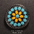 Elegant 4.5cm round floral enamel pearl brooch with orange petals and blue dots - Round Flower Style (XD7565-2) / Size: 4.5x4.5cm / Multicolor Enamel Style
