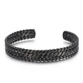 Bracciale rigido aperto da 9mm in acciaio inossidabile nero intrecciato con finitura opaca - Stile Intrecciato a Spiga di Grano Nero (KB157283-KFC)