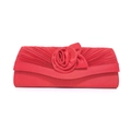Elegante rote Satin-Abendtasche mit handgefertigter großer Rose und plissiertem Design - 27*10*5cm / Rot