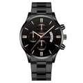 Orologio uomo business al quarzo con cinturino in metallo nero e indici in oro rosa - Quadrante Nero Cinturino Nero Oro Rosa (Versione Piatta)