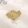 French style gold hat brooch with textured hammer pattern and secure safety pin - Gold