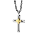Pendentif croix en acier inoxydable bicolore argent et or sur chaîne byzantine - Pendentif Bicolore Or & Argent + Chaîne Byzantine 60cm
