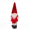 Christmas gnome wine bottle cover with red sequins and plush white beard decoration - Red Faceless Doll Sequin Style