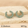 Sky blue crystal pavé C-shaped hoop earrings with gold finish and size markings - Sky Blue Zirconia Style (KE112155-WGJD)
