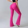 Women's high waist flared yoga pants in vibrant rose pink with butt-lifting design - S / Rose Red