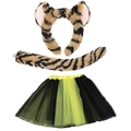 Three-piece tiger costume set with furry ears headband, tail, and yellow black tutu skirt - Yellow Tiger 3-Piece Set (with Tutu)
