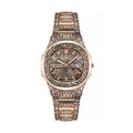 Rose gold metal watch with black floral engravings and Arabic calligraphy dial - Rose Gold