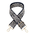 Détail de la bandoulière jacquard épaisse marine et beige avec boucles dorées - Base Marine Noir Beige Floral