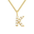 Gold plated titanium steel necklace featuring a pearl-inlaid letter K pendant for women - Letter K / Gold