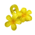 Translucent yellow frangipani flower hair claw clip with glossy resin finish - Double Plumeria [Yellow]