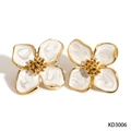 316 stainless steel flower earrings with white enamel and golden floral details - Gold + White (KD3006)