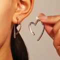 Minimalist silver heart-shaped open earrings with modern geometric metallic finish - Open Heart Style (K-598) / 43 White K