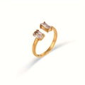 Anillo ajustable de titanio dorado con circonitas ovaladas y rectangulares - Abierto Ajustable / Circonita Blanca
