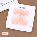 Pink French heart press-on nails with rhinestones on a white display card - XS / Pink French Heart Style (SD081)